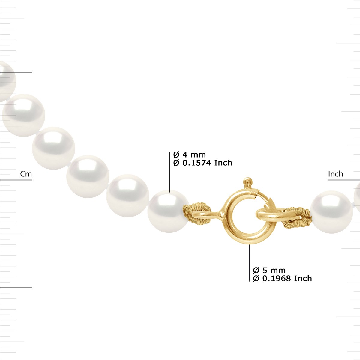 Parure - Collier & Bracelet - Véritables Perles de Culture d'Eau Douce Rondes 4-5 mm - Blanc Naturel - Or Jaune 750 Millièmes - vue 3