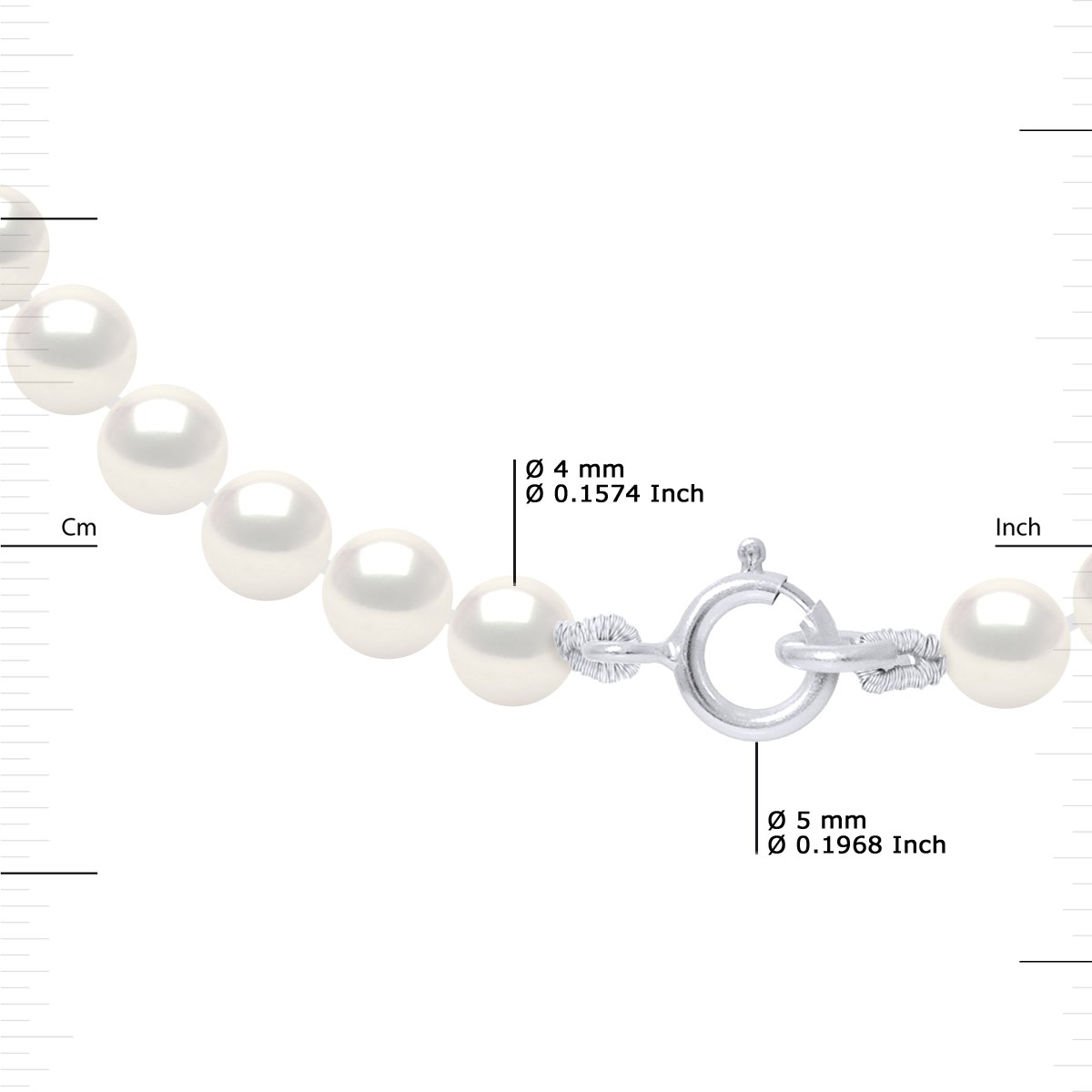 Parure - Collier & Bracelet - Véritables Perles de Culture d'Eau Douce Rondes 4-5 mm - Blanc Naturel - Or Blanc 750 Millièmes - vue 3