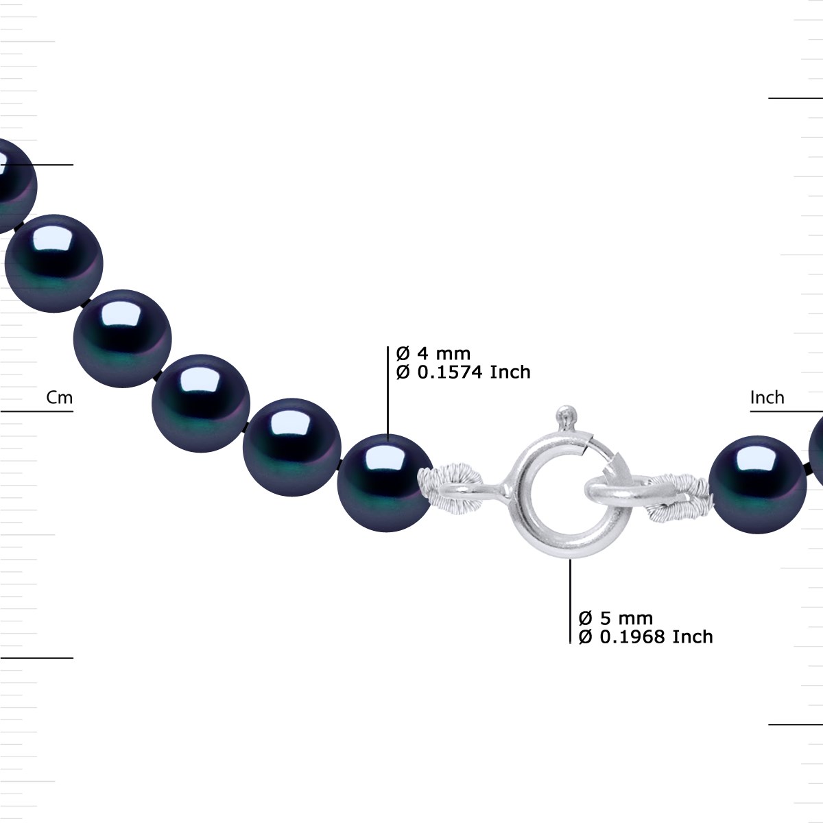 Parure - Collier & Bracelet - Véritables Perles de Culture d'Eau Douce Rondes 4-5 mm - Black Tahiti - Or Blanc 750 Millièmes - vue 3