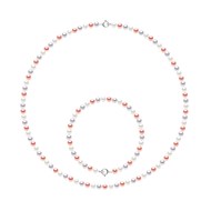 Parure - Collier & Bracelet - Véritables Perles de Culture d'Eau Douce Rondes 4-5 mm - Couleurs Pastelles Naturelles - Or Blanc 750 Millièmes