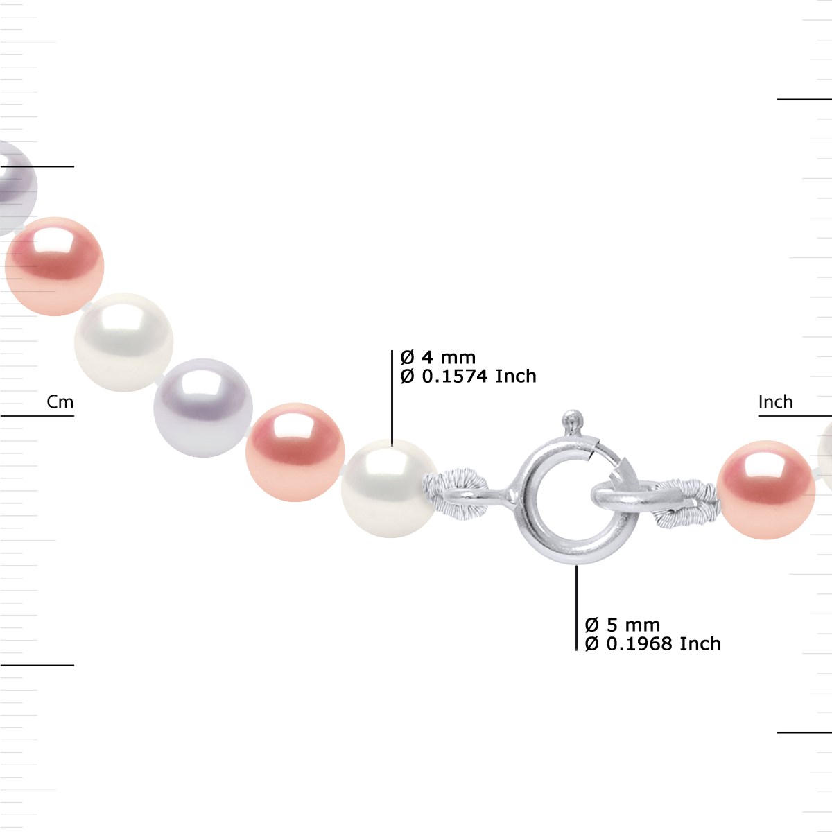 Parure - Collier & Bracelet - Véritables Perles de Culture d'Eau Douce Rondes 4-5 mm - Couleurs Pastelles Naturelles - Or Blanc 750 Millièmes - vue 3
