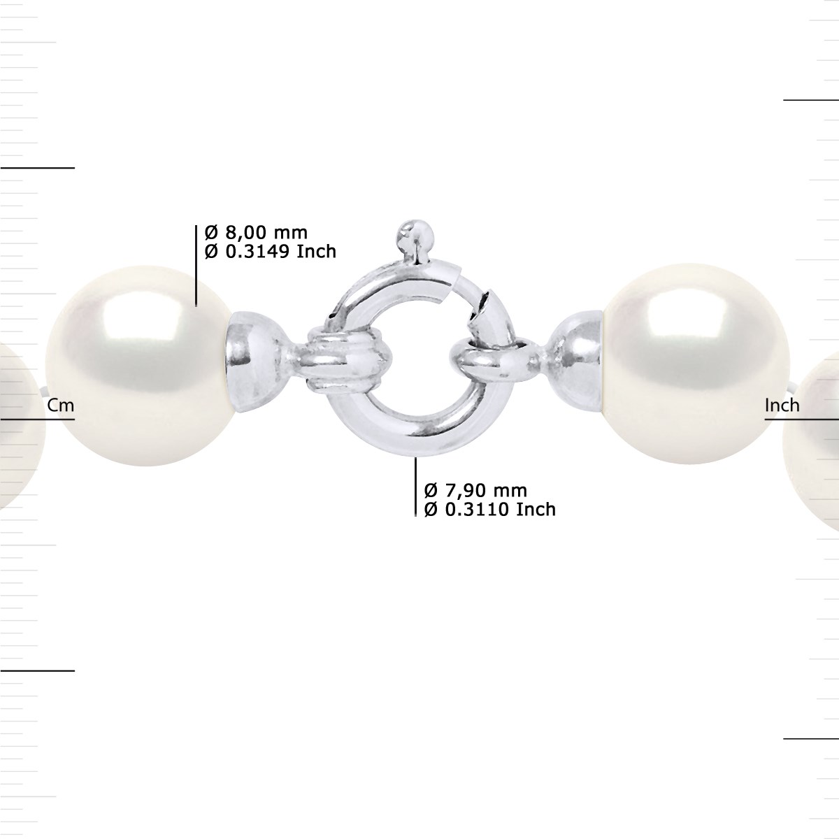 Collier Rang 'Princesse' - Véritables Perles de Culture d'Eau Douce Rondes 8-9 mm - Blanc Naturel - Or Blanc 750 Millièmes - vue 3