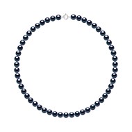 Collier Rang 'Princesse' - Véritables Perles de Culture d'Eau Douce Rondes 8-9 mm - Black Tahiti - Or Blanc 750 Millièmes