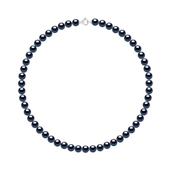Collier Rang 'Princesse' - Véritables Perles de Culture d'Eau Douce Rondes 8-9 mm - Black Tahiti - Or Blanc 750 Millièmes