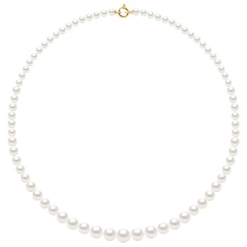 Collier Rang 'Princesse' - Véritables Perles de Culture d'Eau Douce Rondes de 12 à 6 mm - Blanc Naturel - Or Jaune 750 Millièmes