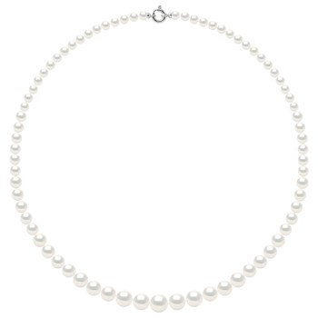 Collier Rang 'Princesse' - Véritables Perles de Culture d'Eau Douce Rondes de 12 à 6 mm - Blanc Naturel - Or Blanc 750 Millièmes