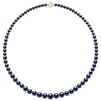 Collier Rang 'Princesse' - Véritables Perles de Culture d'Eau Douce Rondes de 12 à 6 mm - Black Tahiti - Or Jaune 750 Millièmes