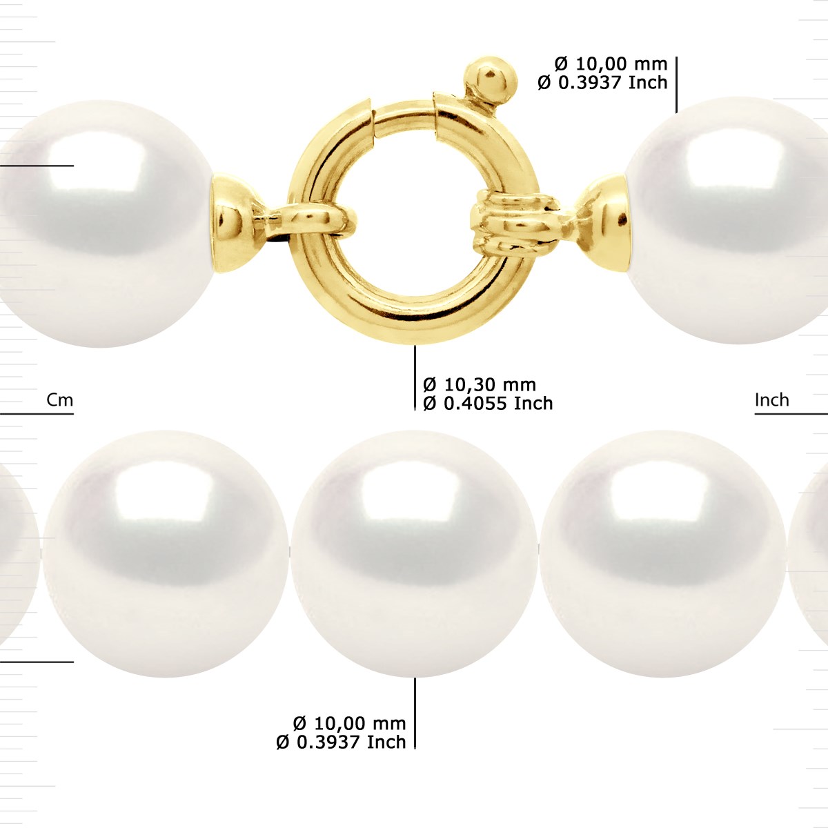 CHOKER - Véritables Perles de Culture d'Eau Douce Rondes 10-11 mm - Blanc Naturel - Or Jaune - vue 3