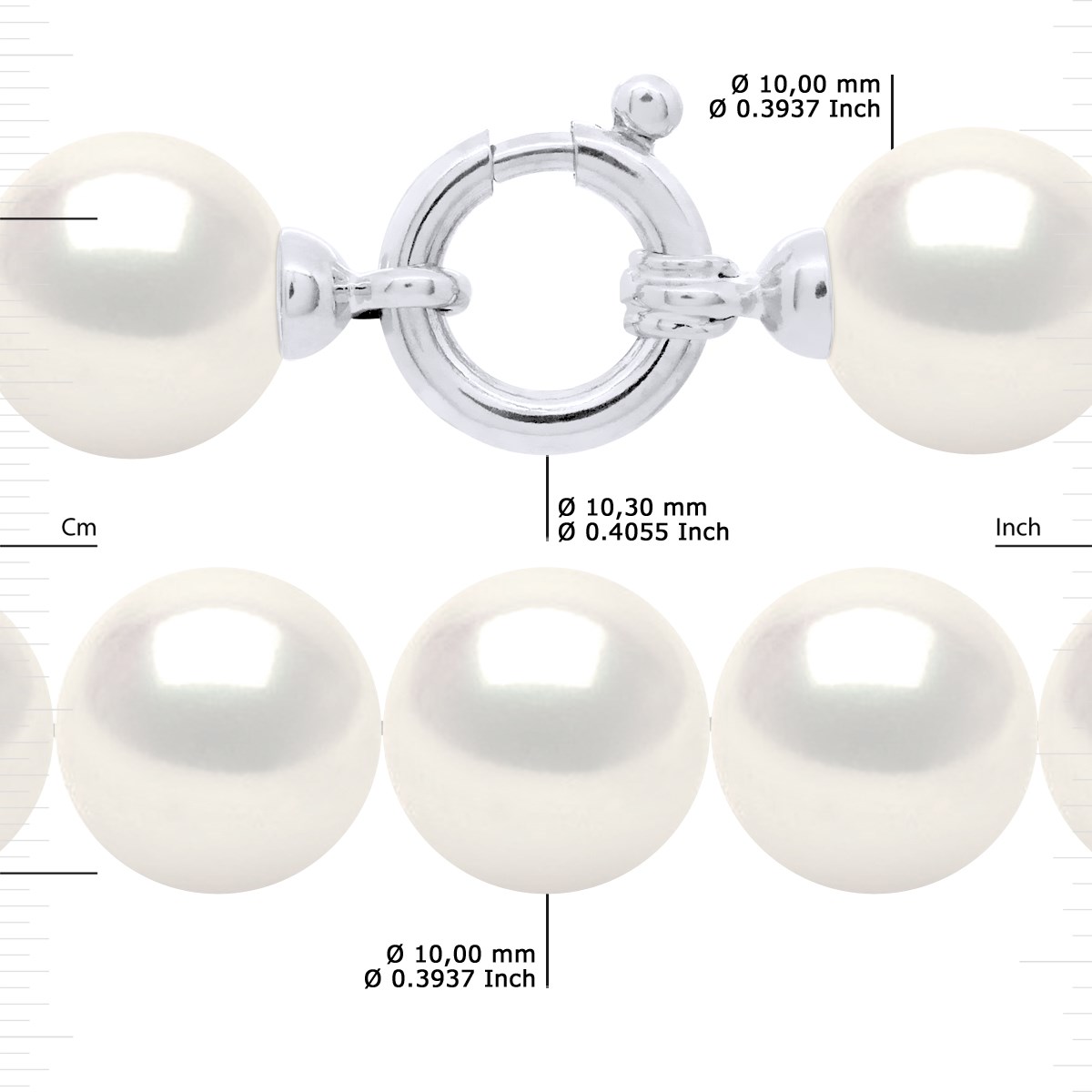 CHOKER - Véritables Perles de Culture d'Eau Douce Rondes 10-11 mm - Blanc Naturel - Or Blanc - vue 3