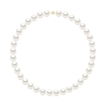 Collier - Rang Véritables Perles de Culture d'Eau Douce Rondes 12-13 mm - Blanc Naturel - Or Jaune