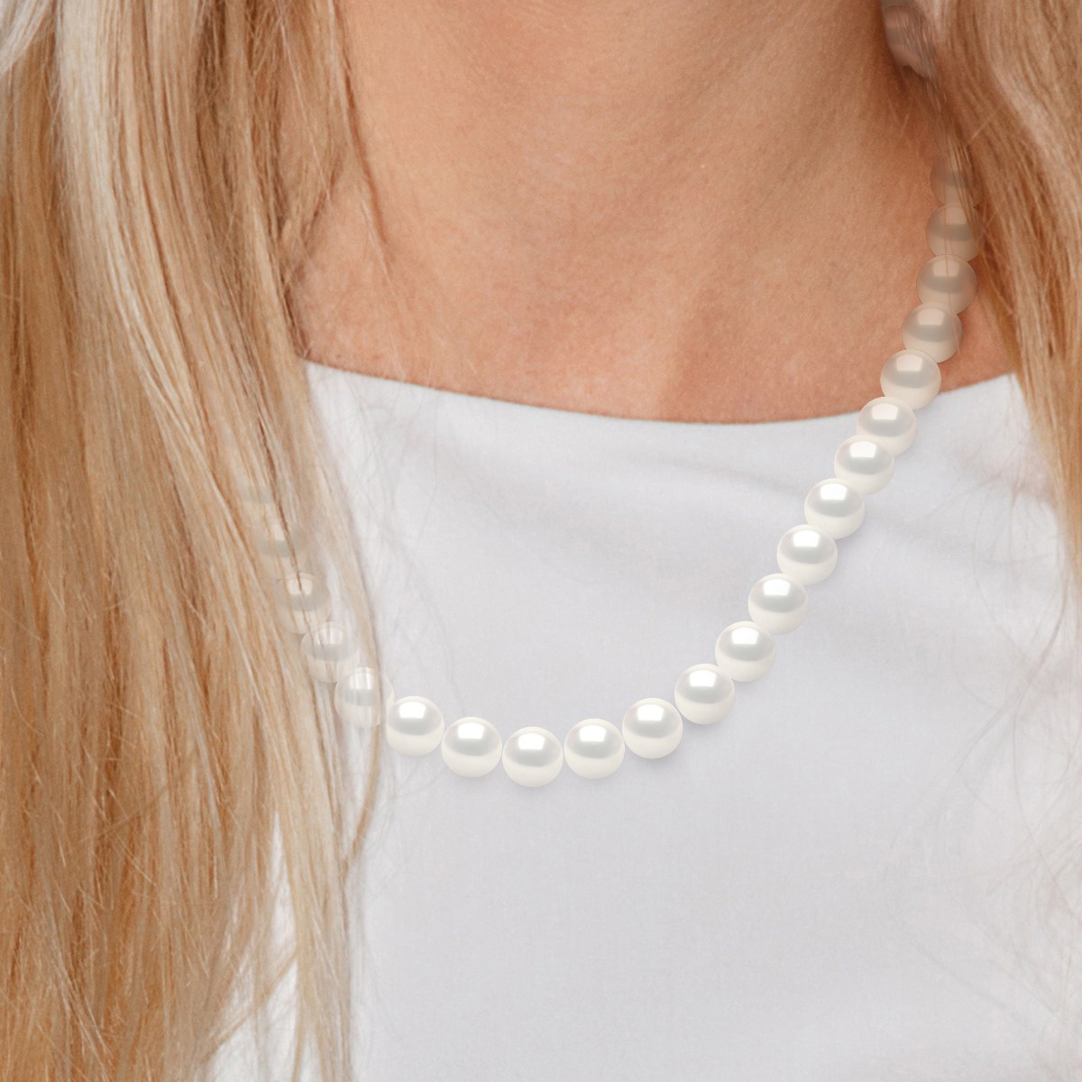 Collier - Rang Véritables Perles de Culture d'Eau Douce Rondes 12-13 mm - Blanc Naturel - Or Jaune - vue 2