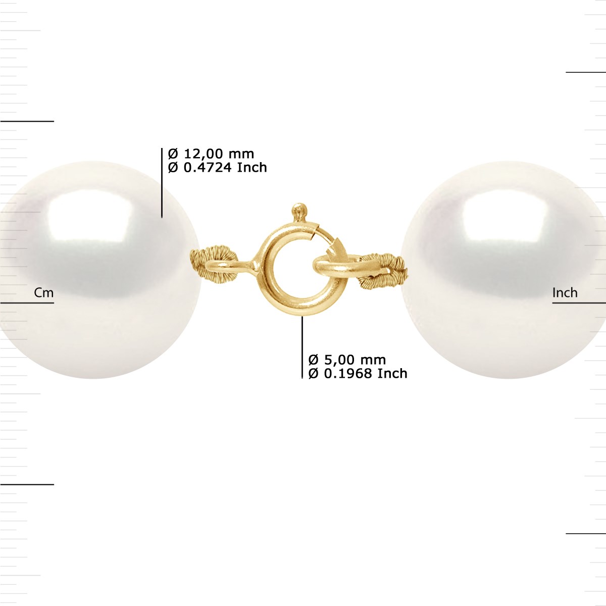 Collier - Rang Véritables Perles de Culture d'Eau Douce Rondes 12-13 mm - Blanc Naturel - Or Jaune - vue 3