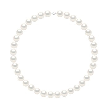Collier - Rang Véritables Perles de Culture d'Eau Douce Rondes 12-13 mm - Blanc Naturel - Or Blanc