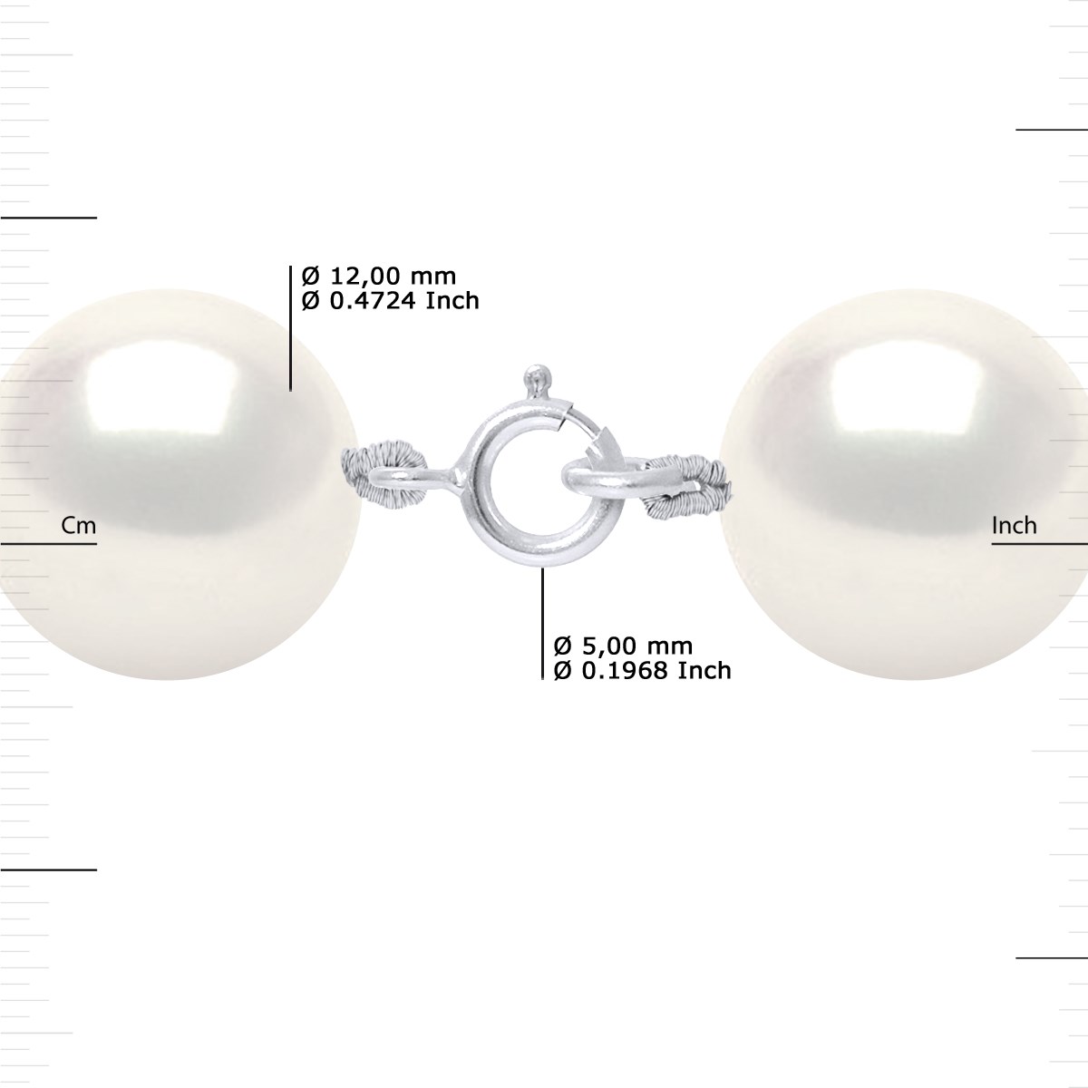 Collier - Rang Véritables Perles de Culture d'Eau Douce Rondes 12-13 mm - Blanc Naturel - Or Blanc - vue 3