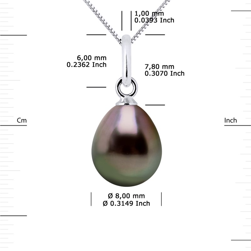 Pendentif Articulé Fil - Véritable Perle de Culture de Tahiti Poire 8-9 mm - Or Blanc 750 Millièmes - vue 3
