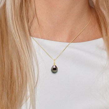 Pendentif Articulé Fil Or Jaune et Véritable Perle de Culture de Tahiti Poire 9-10 mm