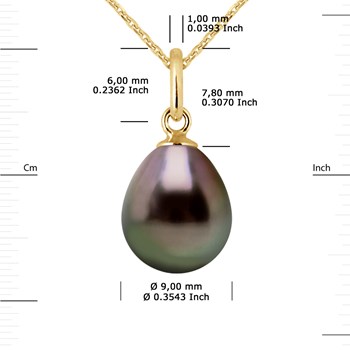 Pendentif Articulé Fil Or Jaune et Véritable Perle de Culture de Tahiti Poire 9-10 mm