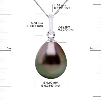 Pendentif Articulé Fil Or Blanc et Véritable Perle de Culture de Tahiti Poire 9-10 mm