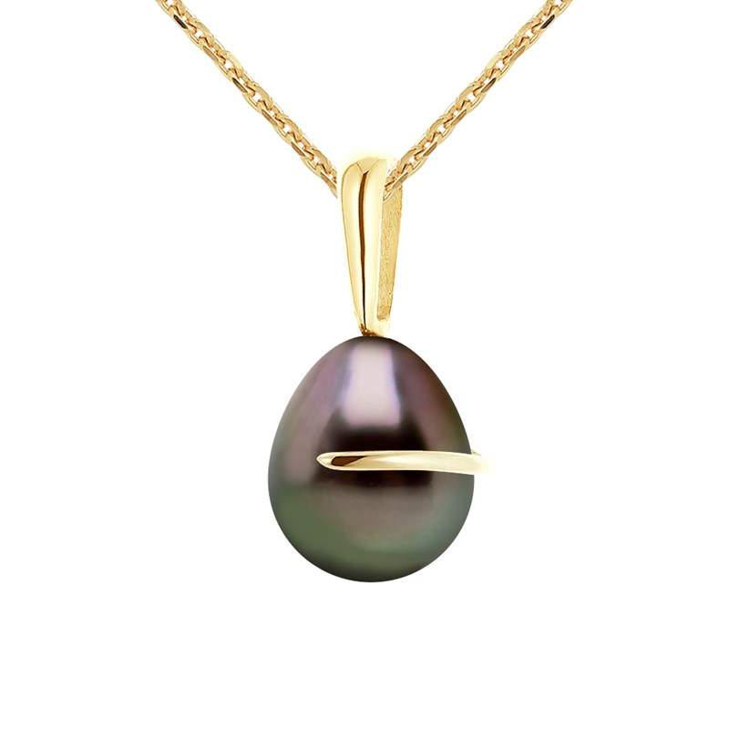 Pendentif Perle De Tahiti Noire-verte AAA 8-9 Mm – Monture Or Jaune 18 Carats, Bijou élégant Pour Toutes Occasions