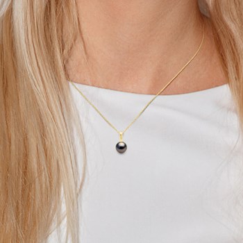 Pendentif Bélière en Or Jaune et Véritable Perle de Culture de Tahiti Ronde 10-11 mm