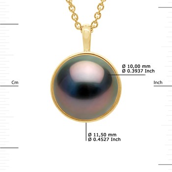 Collier Bélière Entourage Lisse - Véritable Perle de Culture de Tahiti Ronde 10-11 mm - Or Jaune