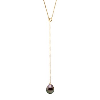 Collier 'LASSO' - Véritable Perle de Culture de Tahiti Poire 8-9 mm - Or Jaune