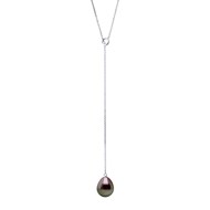 Collier 'LASSO' - Véritable Perle de Culture de Tahiti Poire 8-9 mm - Or Blanc