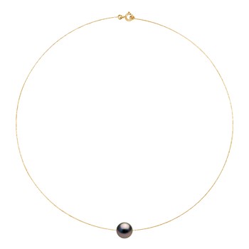 Collier - Véritable Perle de Culture de Tahiti Ronde 10-11 mm - Câble Or Jaune