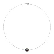 Collier - Véritable Perle de Culture de Tahiti Ronde 10-11 mm - Câble Or Blanc