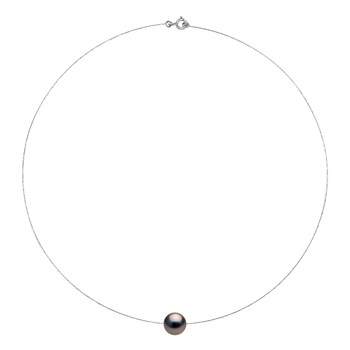 Collier - Véritable Perle de Culture de Tahiti Ronde 10-11 mm - Câble Or Blanc