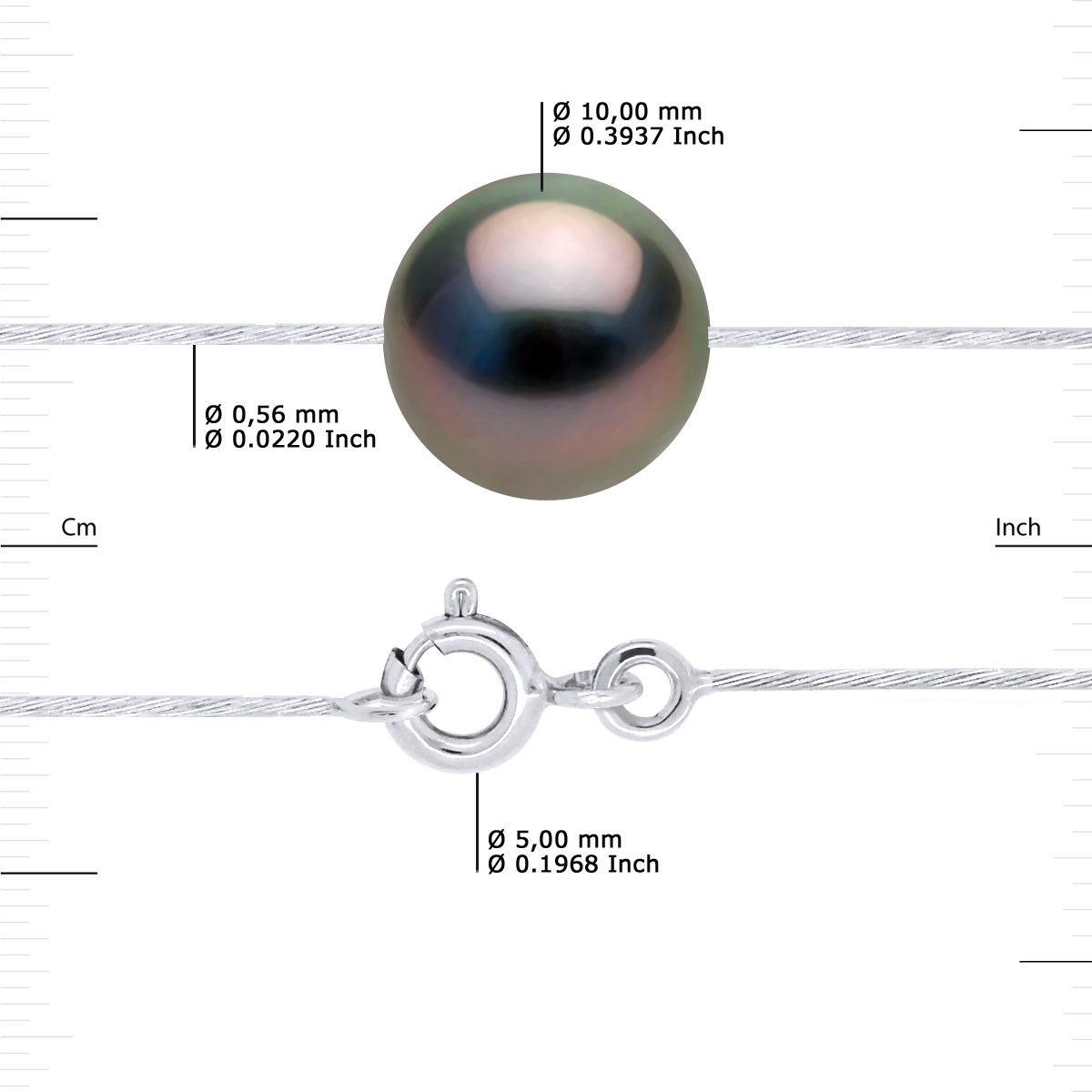 Collier - Véritable Perle de Culture de Tahiti Ronde 10-11 mm - Câble Or Blanc - vue 3