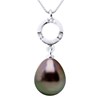 Pendentif Joaillerie - Diamant 0,01 Cts - Véritable Perle de Culture de Tahiti Poire 9-10 mm - Or Blanc - vue V1