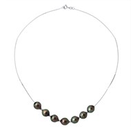 Colliers 7 Véritables Perles de Culture de Tahiti Cerclées 8-9 mm - Or Blanc