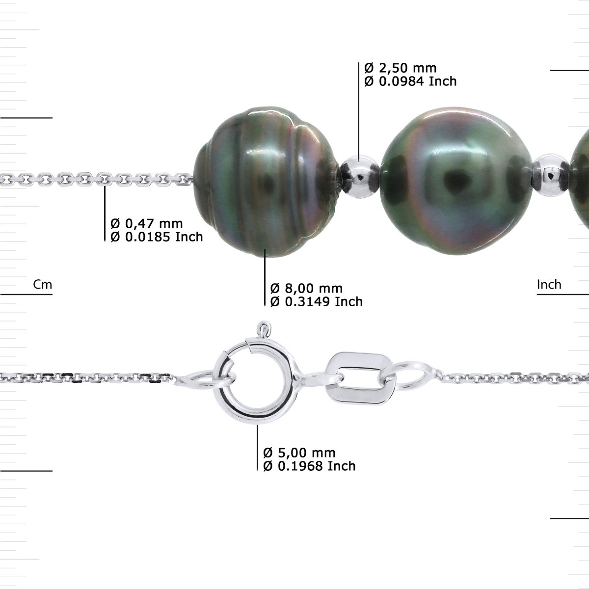 Colliers 7 Véritables Perles de Culture de Tahiti Cerclées 8-9 mm - Or Blanc - vue 3