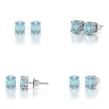 Boucles d'oreilles  ADEN  Or  585 Blanc et Aigue-Marine forme Ovale 1.02grs 4MM