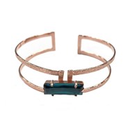 Bracelet ajustable en plaqué or rose ornée d'une pierre cristal bleu - Bijou de créateur