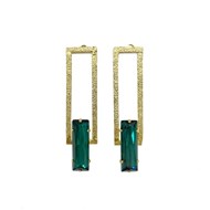 Boucles d'oreilles pendantes en plaqué or ornées d'une pierre cristal vert - Bijou de créateur