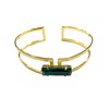 Bracelet ajustable en plaqué or orné d'une pierre cristal vert - Bijou de créateur - vue V1