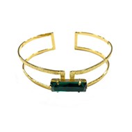 Bracelet ajustable en plaqué or orné d'une pierre cristal vert - Bijou de créateur