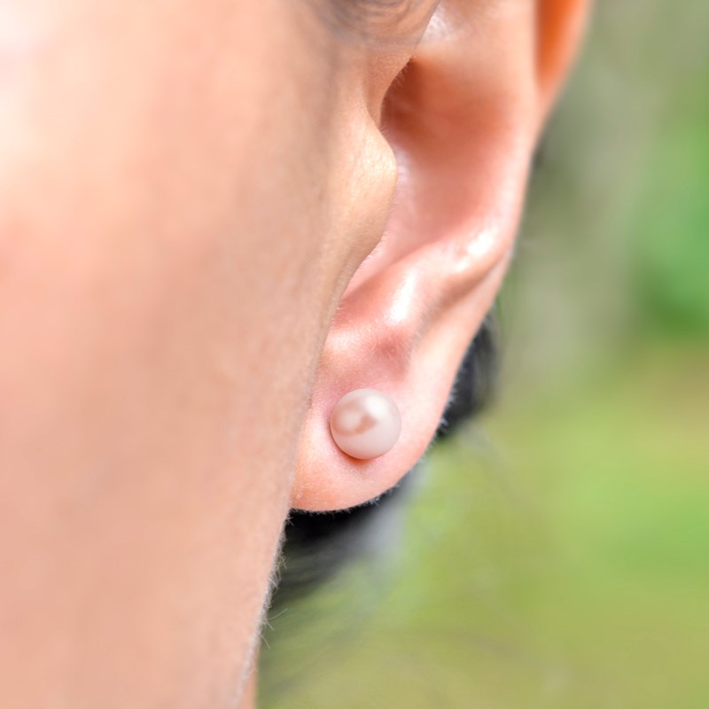 Boucles d'oreilles en argent 925 perle de cristal nacré pêche - vue 2
