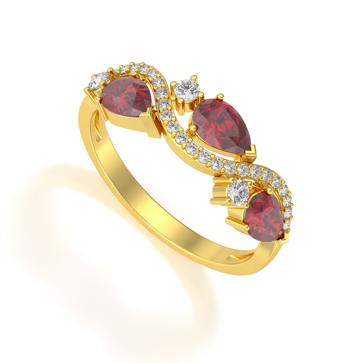 Bague ADEN Or 585 Jaune Rubis et diamants 2.51grs