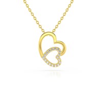Collier Pendentif ADEN Double Coeur Or 585 Jaune Diamant Chaine Or incluse 1.09grs