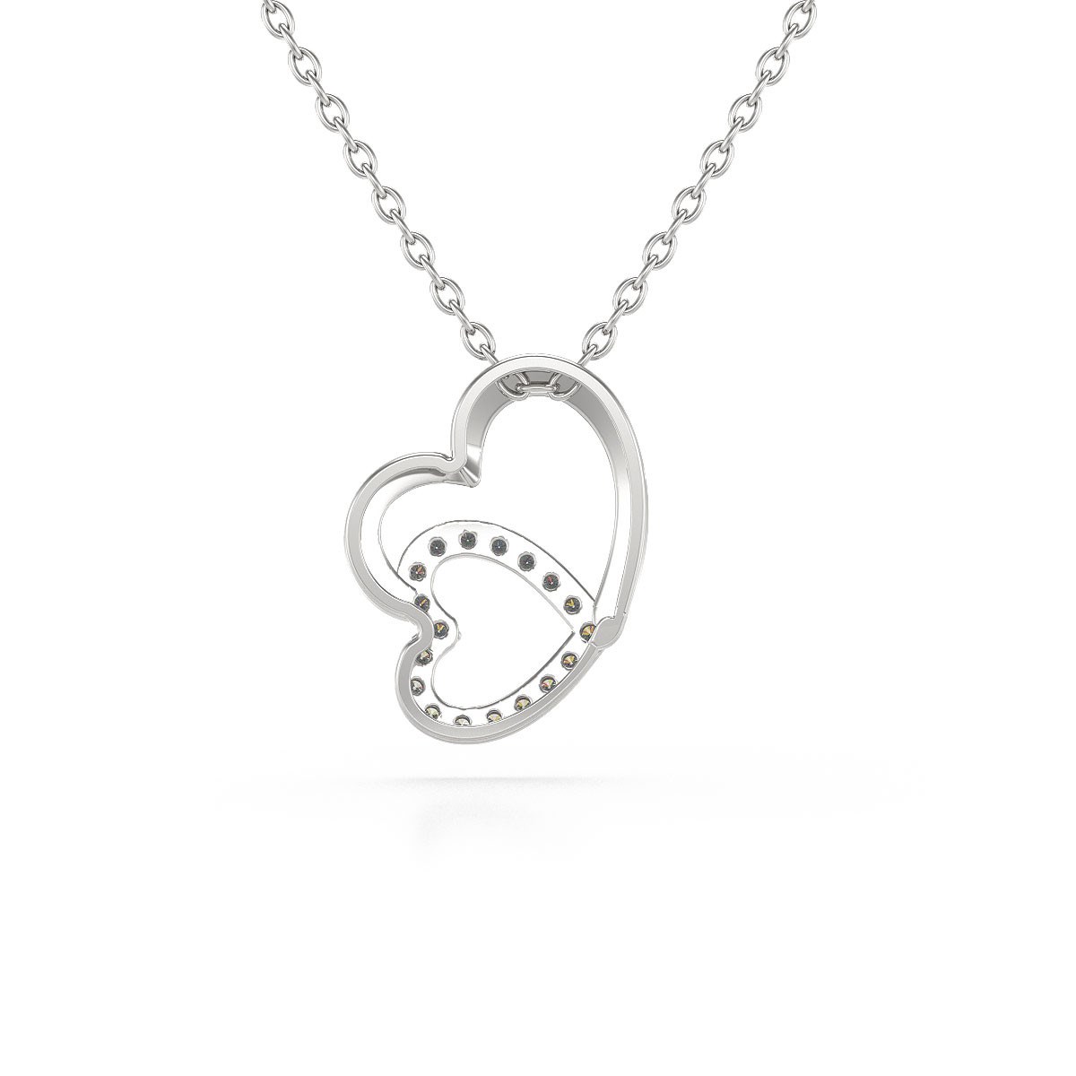 Collier Pendentif ADEN Double Coeur Or 585 Blanc Diamant Chaine Or incluse 1.09grs - vue 4
