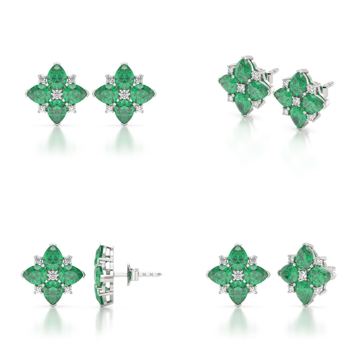 Boucles d'oreille Emeraude et Diamants sur Argent 925 2.100grs | Aden Boutique - vue 2