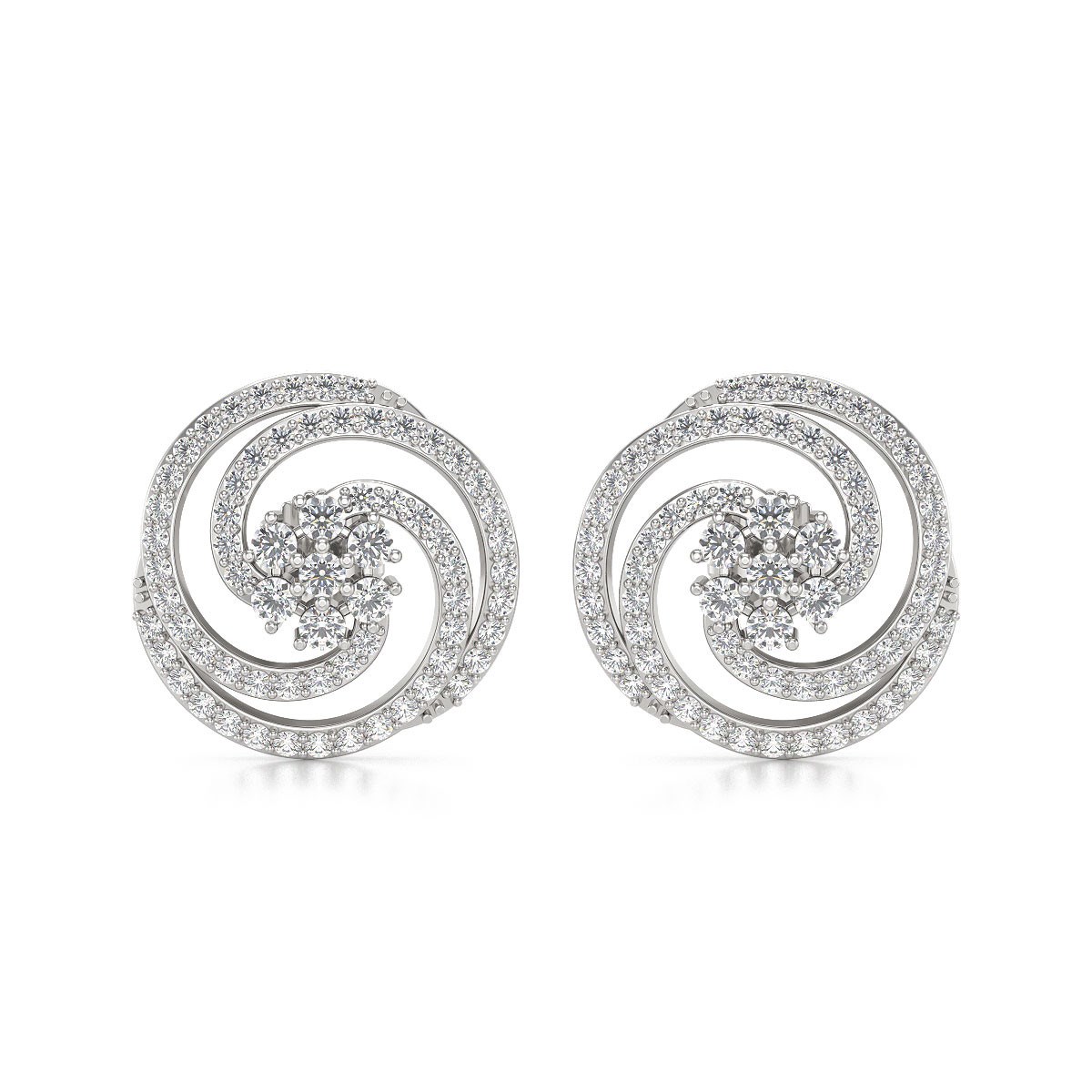 Boucles d'Oreille Spirales Or Blanc 585 millième & Diamants 4.01grs
