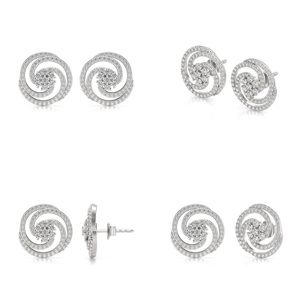 Boucles d'Oreille Spirales Or Blanc 585 millième & Diamants 4.01grs - vue 2