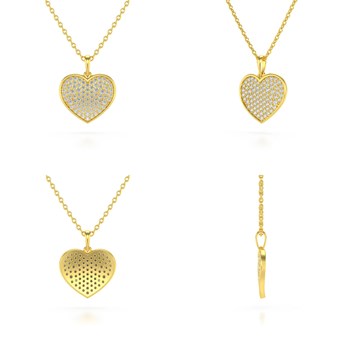 Collier Pendentif Coeur Or Jaune 585 et Diamants Chaine Or incluse 1.862grs