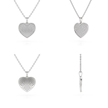 Collier Pendentif Coeur en Or Blanc 585 avec Diamant et Chaîne - 1.862gr | Aden Boutique
