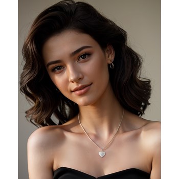 Collier Pendentif Coeur en Or Blanc 585 avec Diamant et Chaîne - 1.862gr | Aden Boutique