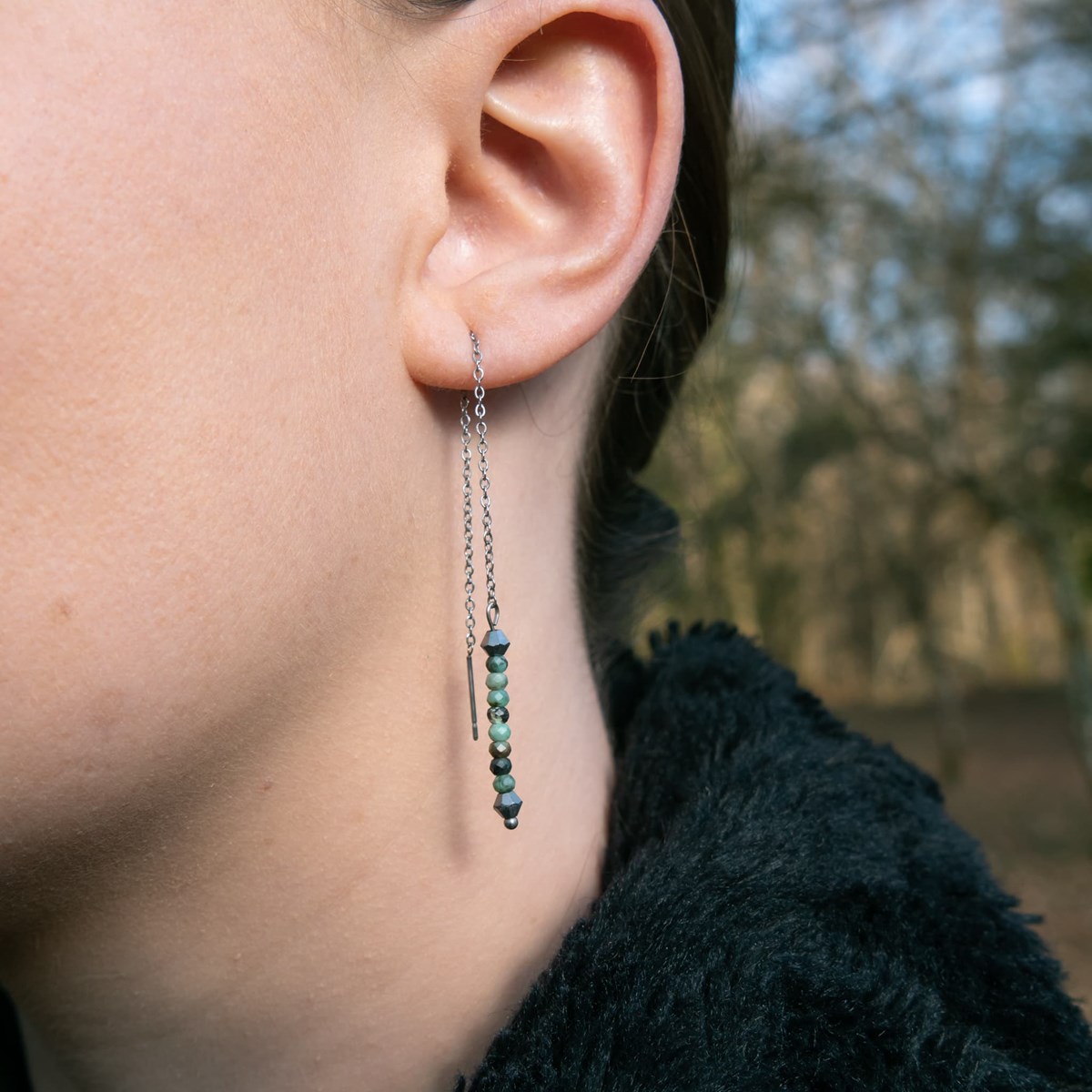 Boucles d'oreilles pendantes Lumia en pierres Turquoise Africain - vue 2